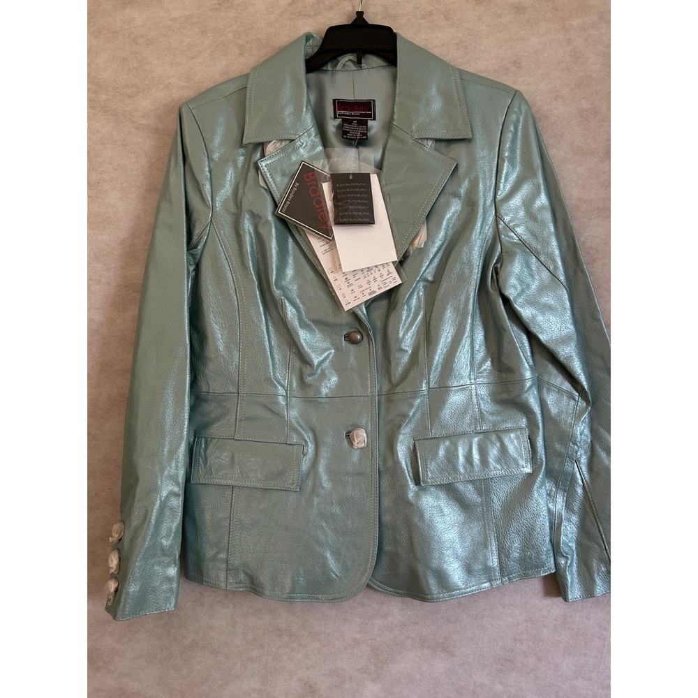 Bradley by Bradley Bayou Womens Metallic Sage Green Leather Blazer Jacket Size M